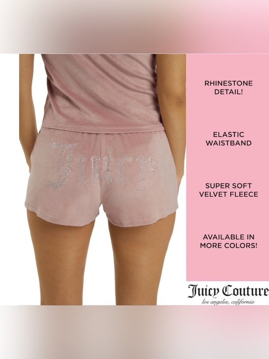 Juicy Couture Pants - Juicy Couture Dusty Pink Velvet “Juicy” Rhinestone Logo Lounge Shorts